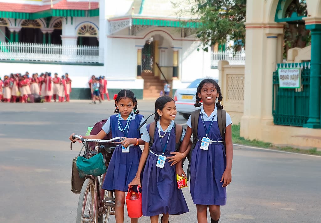 Indian school children smiling and learning